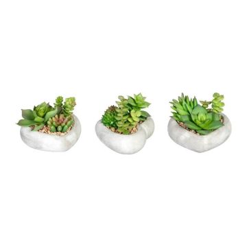 Arreglo floral artificial de suculentas SORIPI, 3 unidades, corazón en maceta de cemento, verde-rosa, 7cm