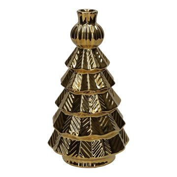 Botella decorativa «Árbol de Navidad» BRIXON, estampado de hojas, cerámica, dorado metalizado, 25,7 cm, Ø 14 cm