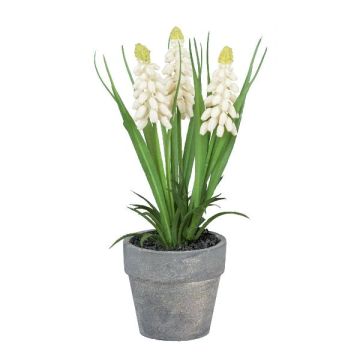 Jacinto de uva artificial ZORKLEM en maceta decorativa, blanca, 18 cm