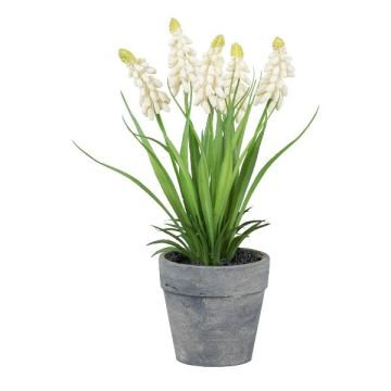 Jacinto de uva artificial ZORKLEM, en maceta decorativa, blanca, 22 cm
