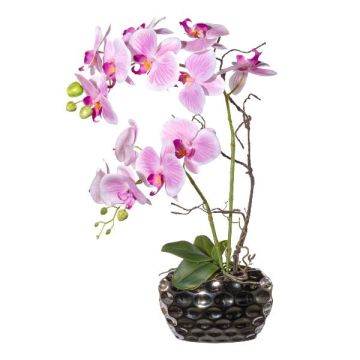 Arreglo floral artificial orquídea sauce retorcido TICHIO, jarrón decorativo, raíces, rosa, 55 cm