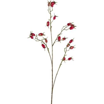 Rama artificial de rosa silvestre GLUHEN con escaramujos, purpurina, roja, 75 cm