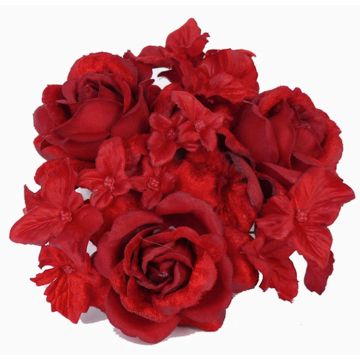 Aro para velas artificial INGA, rosa, hortensia, rojo, Ø10cm Aro para velas artificial INGA, rosa, hortensia, rojo, Ø10cm