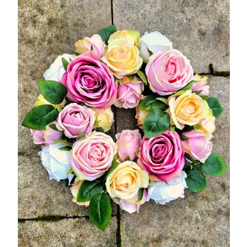 Corona de flores artificiales rosas WOPUNY, multicolor, Ø 40 cm Corona de flores artificiales rosas WOPUNY, multicolor, Ø 40 cm