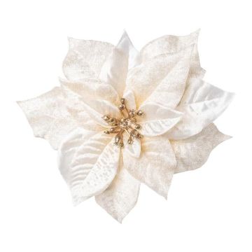 Poinsettia de terciopelo SINFE, crema, Ø 18 cm