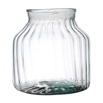 Portavelas de cristal QUINN EARTH con ranuras, reciclado, verde-transparente, 20cm, Ø21cm