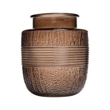 Florero de cristal decorativo MARISELA con borde decorativo, marrón-transparente, 18cm, Ø15,5cm