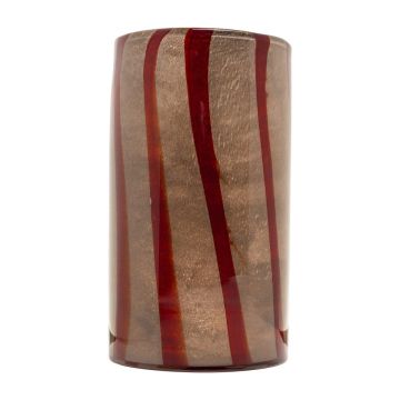 Florero cilíndrico de cristal ELISEO, diseño lineal, marrón-naranja-transparente, 25cm, Ø14cm