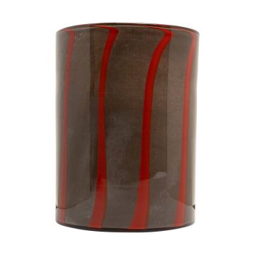 Florero cilíndrico de cristal ELISEO, diseño lineal, marrón-naranja-transparente, 25cm, Ø19cm