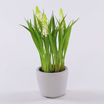 Flor artificial de muscari NARMADA en maceta de cemento, blanca, 20 cm