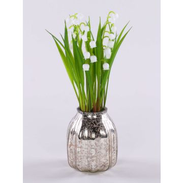 Flor artificial muguete NIKISHA en jarrón de cristal, blanco, 20 cm