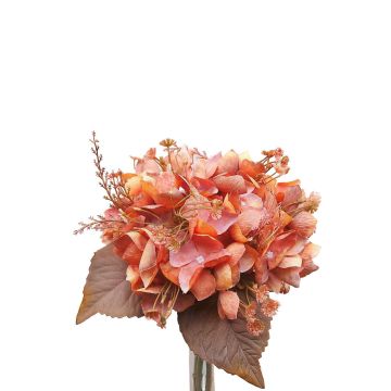 Ramo de hortensias artificiales NAGOLD, gypsophila, plumas de pavo real, aspecto seco, naranja-rosa, 35 cm
