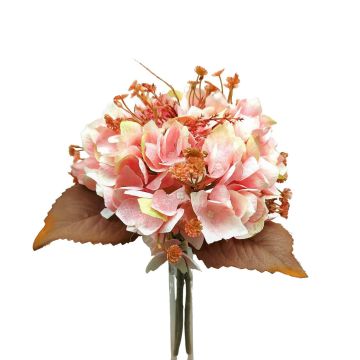 Ramo de hortensias artificiales NAGOLD, gypsophila, plumas de pavo real, aspecto seco, rosa-amarillo-naranja, 35 cm
