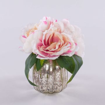 Ramo de flores artificiales de peonía VEIKO en jarrón de cristal, rosa-crema, 15 cm Ramo de flores artificiales de peonía VEIKO en jarrón de cristal, rosa-crema, 15 cm