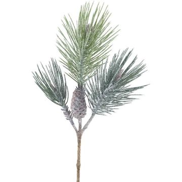 Rama artificial de pino SNOLER con purpurina, piñas, congelada, verde, 60cm Rama artificial de pino SNOLER con purpurina, piñas, congelada, verde, 60cm