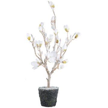 Árbol decorativo magnolia NANDAL, globo terráqueo, flores, tronco artificial, congelado, blanco, 95 cm