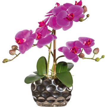 Flor decorativa Phalaenopsis Orquídea BRULFEN, jarrón decorativo plateado, lila, 30 cm