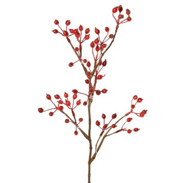 Rama decorativa de rosa silvestre HIKERNO con escaramujos, roja, 60 cm