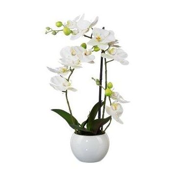 Orquídea Phalaenopsis textil INAKES, maceta de cerámica, raíces, blanca, 40 cm