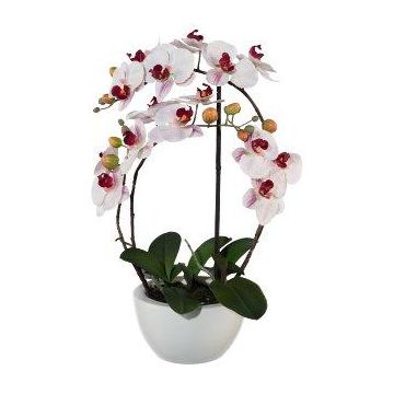 Orquídea Phalaenopsis textil INAKES, maceta de cerámica, raíces, rosa y blanca, 50 cm