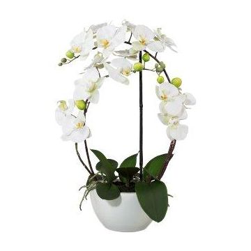 Orquídea Phalaenopsis textil INAKES, maceta de cerámica, raíces, blanca, 50 cm