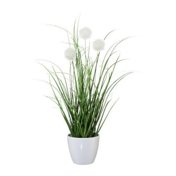 Césped artificial BORFI en maceta decorativa, panículas, blanco, 35 cm