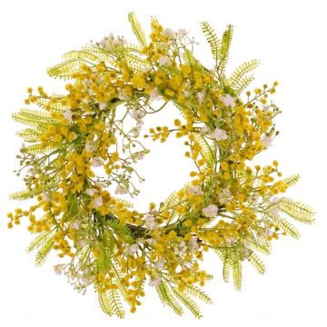 Corona de flores artificiales Mimosa Gypsophila MAFARA, amarillo-blanco, Ø 35 cm