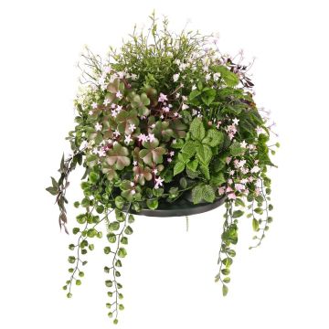 Arreglo floral artificial Impatiens DANFIR, menta, helecho, trébol, blanco-verde, 50 cm, Ø 32 cm