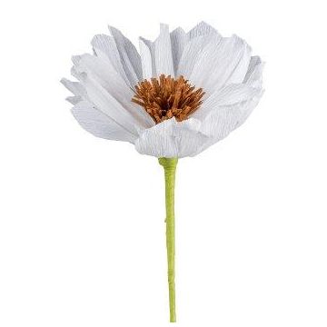 Flor decorativa NOSFIN de papel, blanca, 45 cm