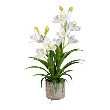 Flor de plástico Cymbidium Orchid CANFOL, maceta de melamina, raíces, blanca, 60 cm