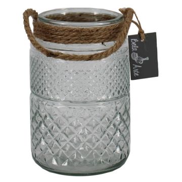 Vaso para velas OPALUS con cordón, diseño de rombos, transparente, 19 cm, Ø 12 cm