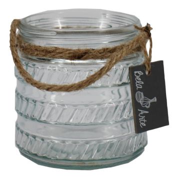 Vaso para velas PRISMY con cuerda, estampado, transparente, 12 cm, Ø 11 cm