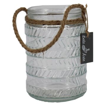 Vaso para velas PRISMY con cordón, estampado, transparente, 16,5 cm, Ø 11 cm