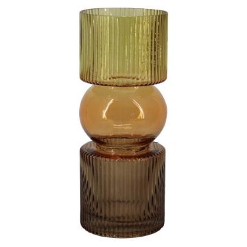 Jarrón decorativo de cristal NIAMH con estrías, cognac-ámbar-marrón-transparente, 25,3 cm, Ø 10 cm