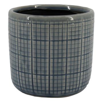 Maceta RESCHADA, cerámica, estampado a cuadros, azul, 12,5 cm, Ø 13,2 cm
