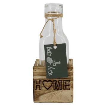 Botella STOLLAN en caja de madera, inscripción «Home», cristal transparente, 6,7 x 6,7 x 15,5 cm