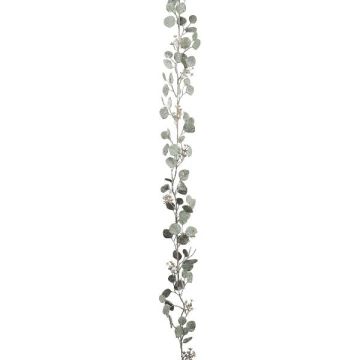 Guirnalda artificial Eucalipto KEMNIR con flores, nevada, blanco-verde, 175 cm
