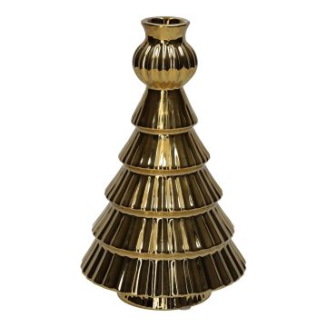 Botella decorativa «Árbol de Navidad» BRIXON, diseño de líneas, cerámica, dorado metalizado, 20,3 cm, Ø 12 cm