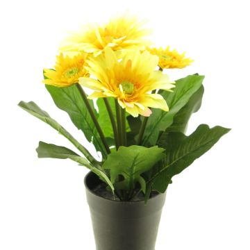 Gerbera artificial XIAOOU en maceta decorativa, amarillo, 25cm