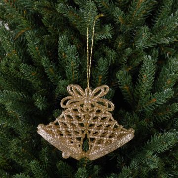Campanilla para decoración del árbol de Navidad SCOUT, acrílico, purpurina, dorado, 11x3x8cm Campanilla para decoración del árbol de Navidad SCOUT, acrílico, purpurina, dorado, 11x3x8cm