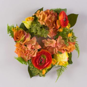 Corona hortensias textil SUNA ranúnculo, rosa, naranja-rojo Ø30cm Corona hortensias textil SUNA ranúnculo, rosa, naranja-rojo Ø30cm