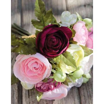 Ramo de flores artificiales Ranunculus TONIE, fucsia-blanco, 20cm, Ø20cm