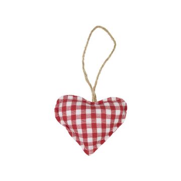 Adorno decorativo en forma de corazón FANNAR de algodón, a cuadros, rojo y blanco, Ø 10 cm
