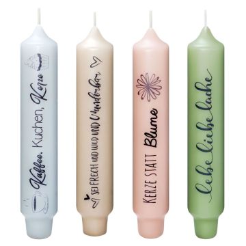 Vela perforada con frase KELANI, detalle, 4 velas, 4 frases, multicolor, 16,5 cm, Ø 2,8 cm, 6 h