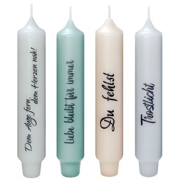 Vela perforada con frase KELANI, duelo, 4 velas, 4 frases, multicolor, 16,5 cm, Ø 2,8 cm, 6 h