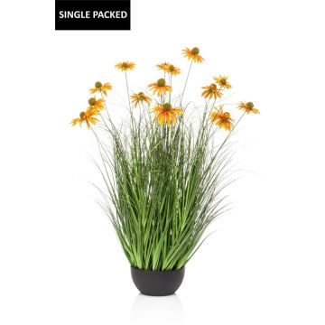 Girasol artificial SHALLA con flores, cuenco decorativo, naranja, 90 cm