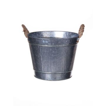 Maceta redonda BIMETO con asas, ranuras, zinc, plateada, 18,5 cm, Ø 22,5 cm