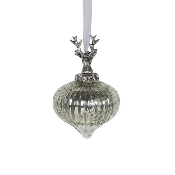 Bola de Navidad NUMI de cristal, ciervo, forma de cebolla, plateada, Ø 10 cm Bola de Navidad NUMI de cristal, ciervo, forma de cebolla, plateada, Ø 10 cm