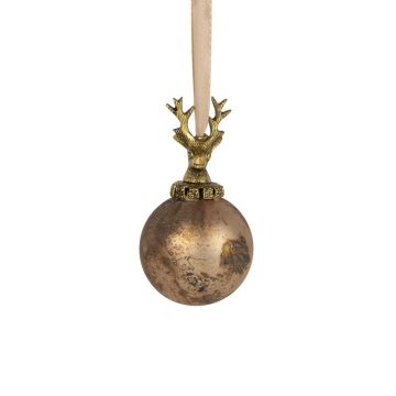 Bola de Navidad NUMI de cristal, ciervo, marrón antiguo, Ø 8 cm Bola de Navidad NUMI de cristal, ciervo, marrón antiguo, Ø 8 cm