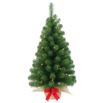 Mini árbol Navidad artificial WARSCHAU, saco yute , LEDs, 90cm, Ø50cm